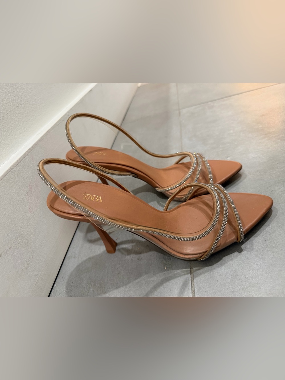Zara Rhinestone Clear Slingback Heels Nude Size 41 EU / US 10 Never Worn - Picture 2 of 5